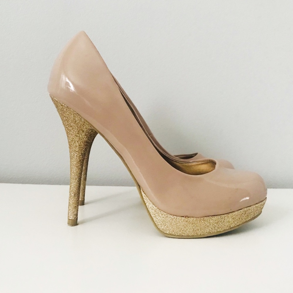 Nude and Gold Pump Heels